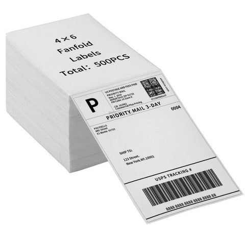 Image of 4x6" 500 Labels/ FOLDED Direct Thermal Shipping Labels Self-Adhesive