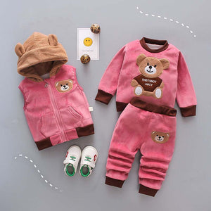 3in1 Set, Flannel Hooded Vest & Jogger Pants Set, Toddler Kid's Clothes Thermal Velvet Outfit