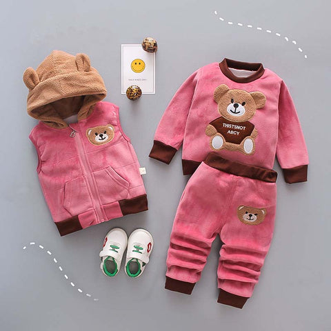 Image of 3in1 Set, Flannel Hooded Vest & Jogger Pants Set, Toddler Kid's Clothes Thermal Velvet Outfit