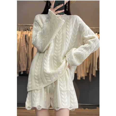 Image of Two-piece set high-waist Knitted shorts and Lazy style Loose cashmere Sweater - ONE SIZE ONLY