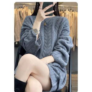 Two-piece set high-waist Knitted shorts and Lazy style Loose cashmere Sweater - ONE SIZE ONLY