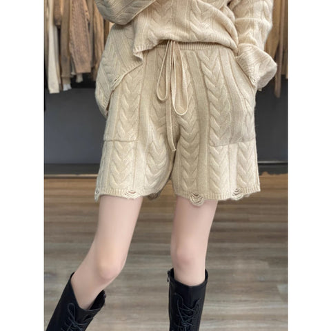 Image of Two-piece set high-waist Knitted shorts and Lazy style Loose cashmere Sweater - ONE SIZE ONLY