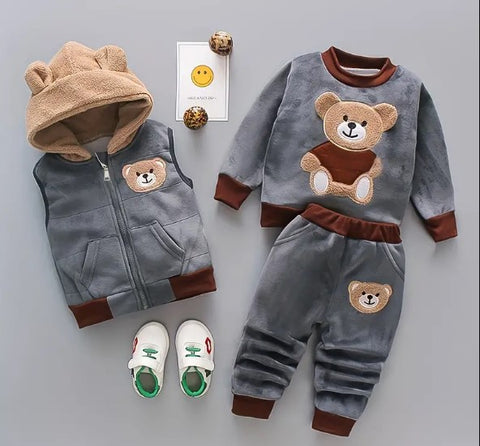 Image of 3in1 Set, Flannel Hooded Vest & Jogger Pants Set, Toddler Kid's Clothes Thermal Velvet Outfit