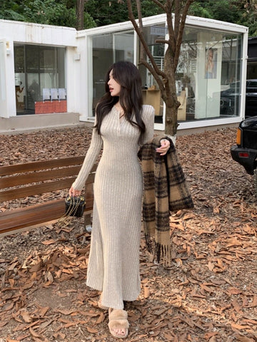 Image of Knitted Sweater Long Dress Skirt for Women Autumn and Winter