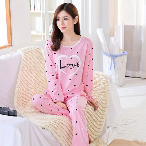 Image of Two-piece Lightweight Long Sleeves Shirt + Long Pants Pajamas for Women